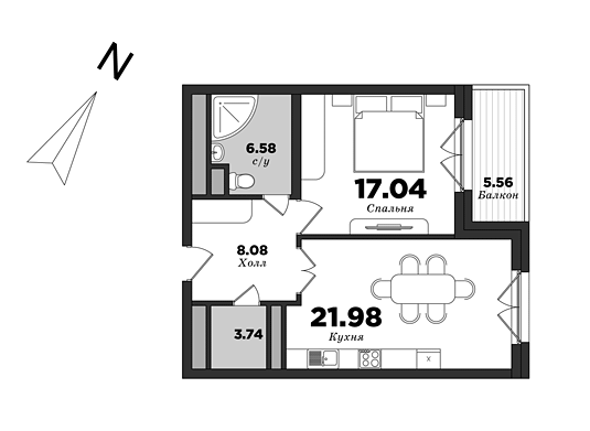 Krestovskiy De Luxe, Building 8, 1 bedroom, 60.2 m² | planning of elite apartments in St. Petersburg | М16